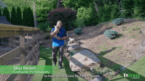 Skip Bedell and his dog walking on their new K9Grass